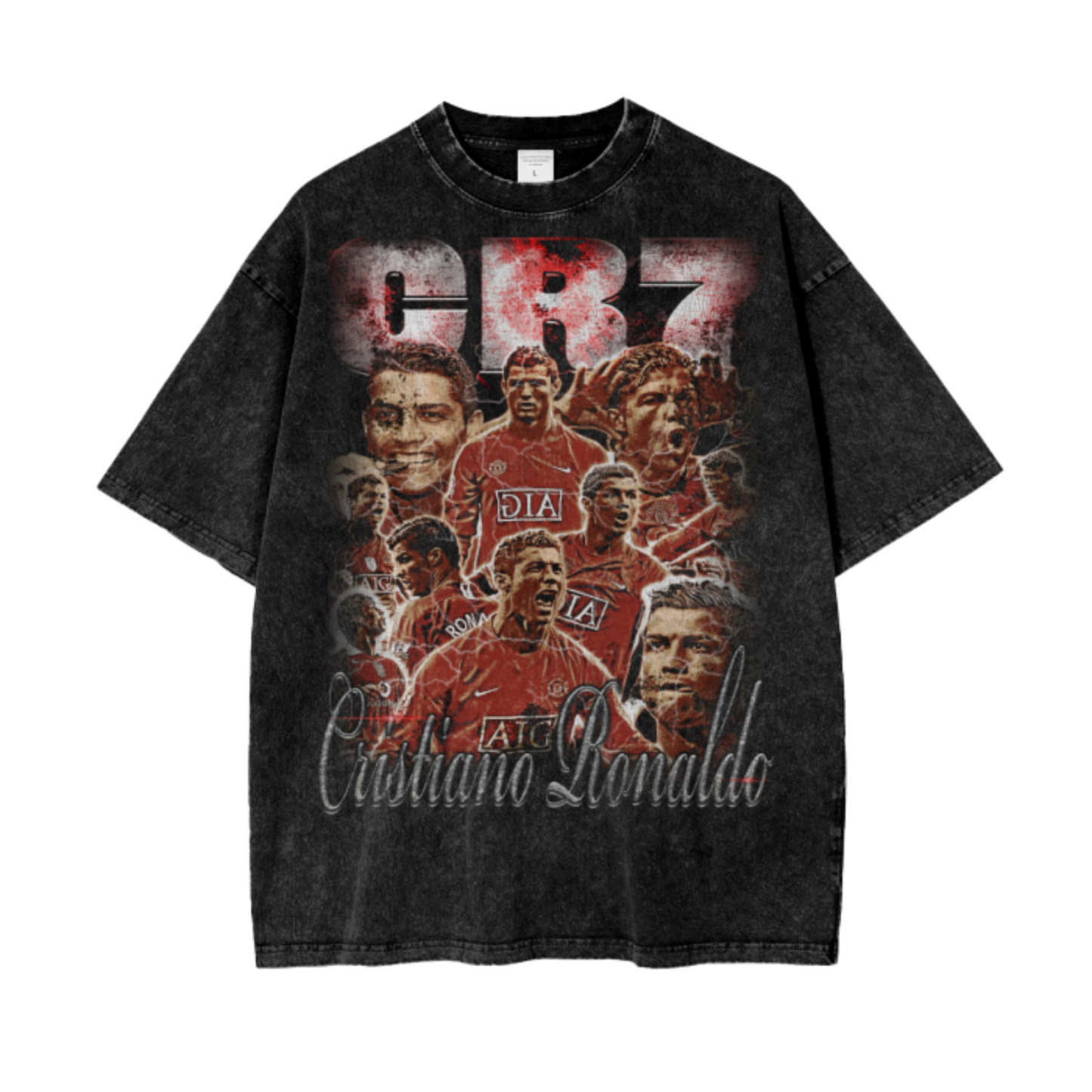 Vintage Young Cristiano Ronaldo Man U "CR7" Graphic Acid Wash Oversize T-Shirt - 250 GSM