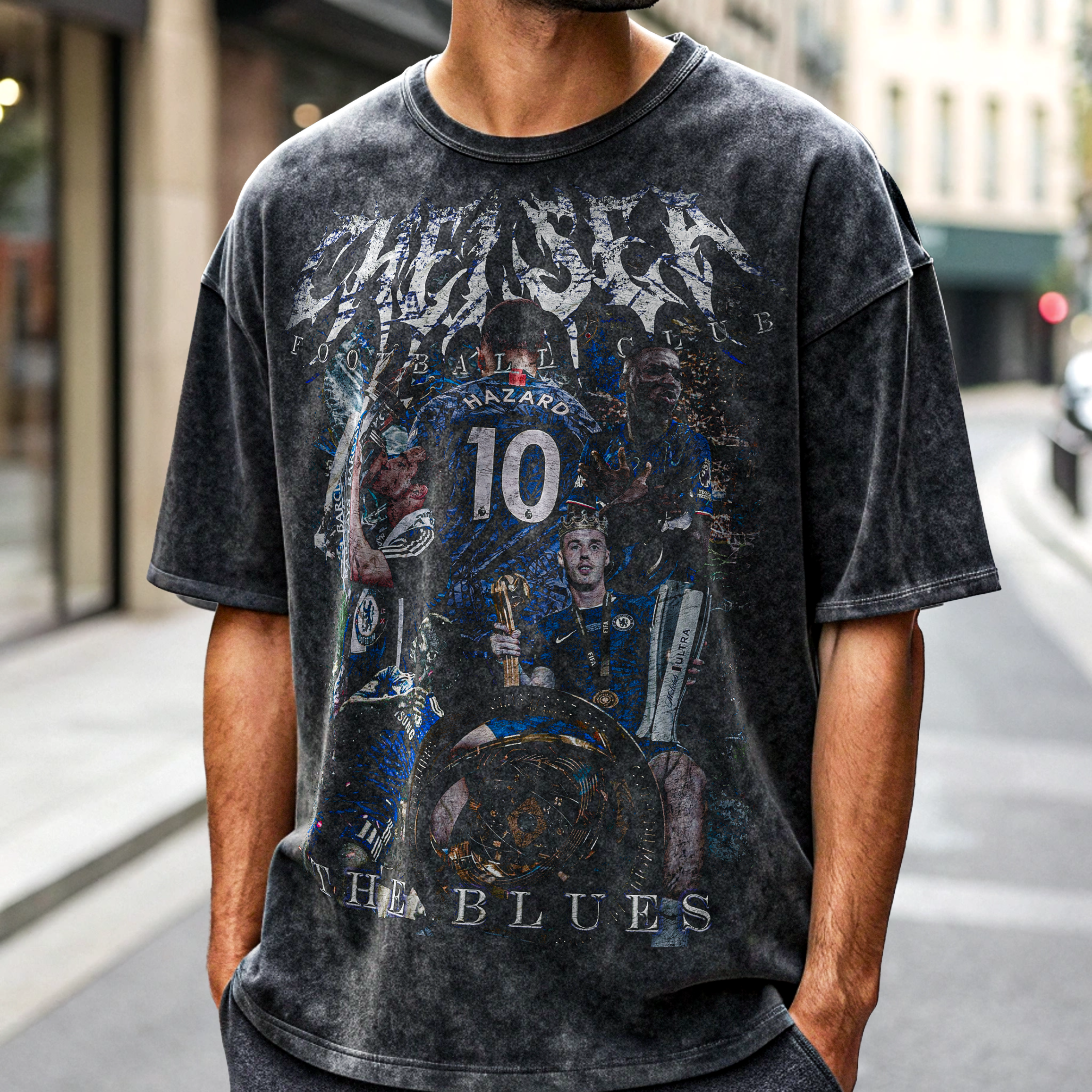 Vintage Chelsea FC "The Blues" Acid Washed Oversized Cotton T-Shirt