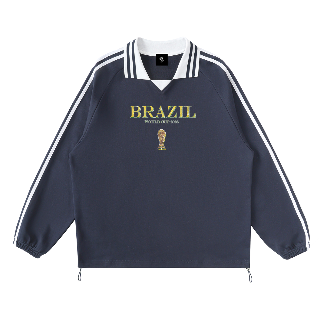 Vintage Brazil World Cup Contrast Striped Lapel Collar Sweatshirt