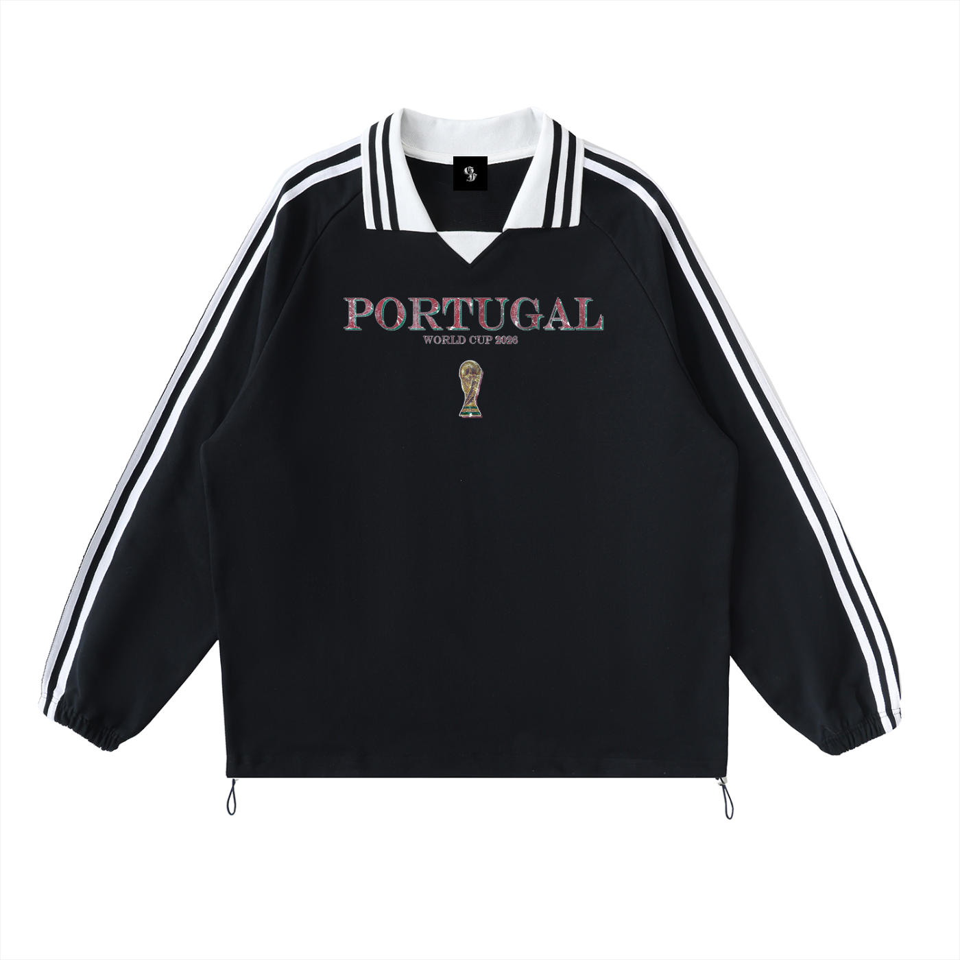 Vintage Portugal World Cup Contrast Striped Lapel Collar Sweatshirt