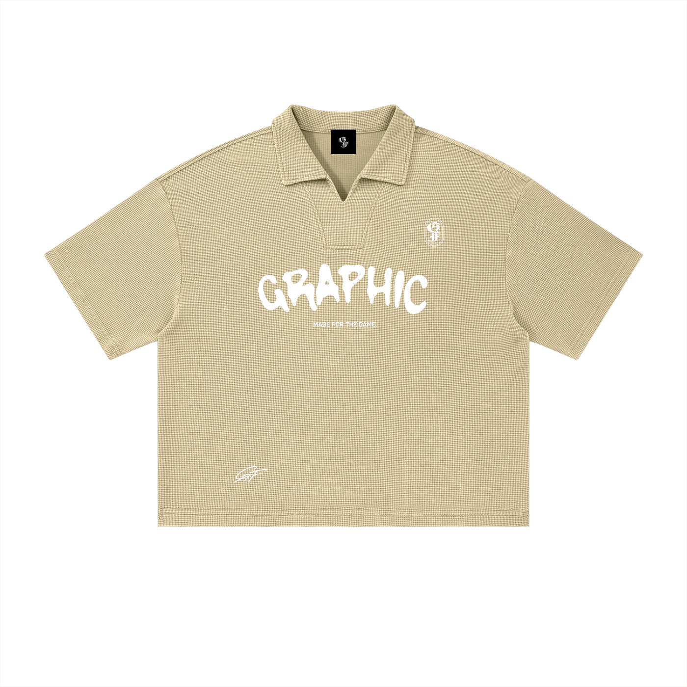 Graphic Footy Unisex Vintage Wash Waffle Boxy Polo Shirt