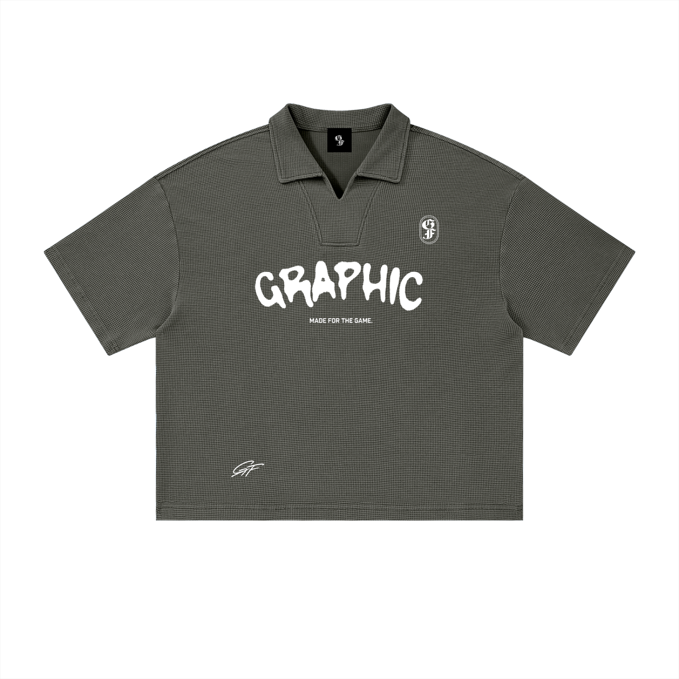 Graphic Footy Unisex Vintage Wash Waffle Boxy Polo Shirt
