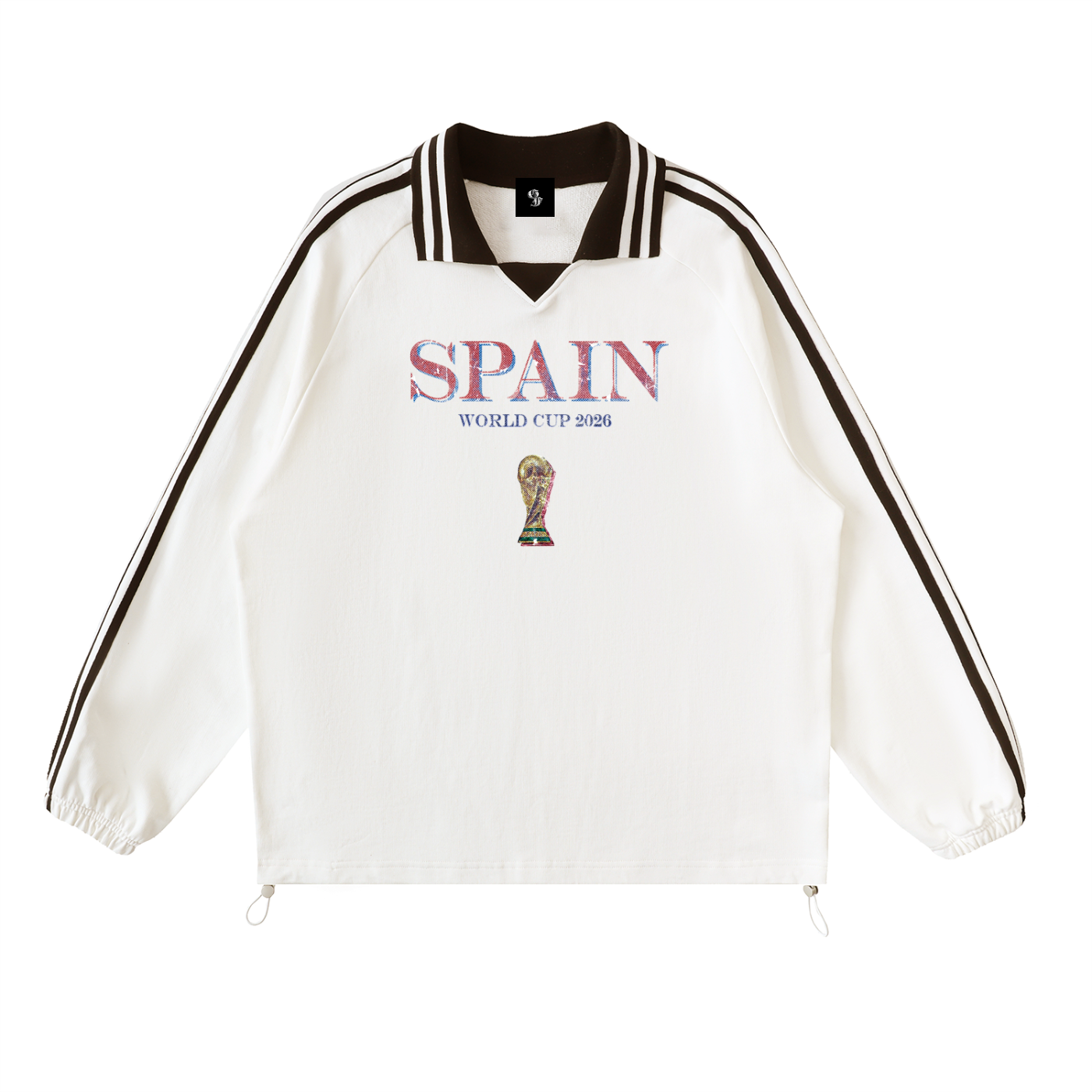 Vintage Spain World Cup Contrast Striped Lapel Collar Sweatshirt