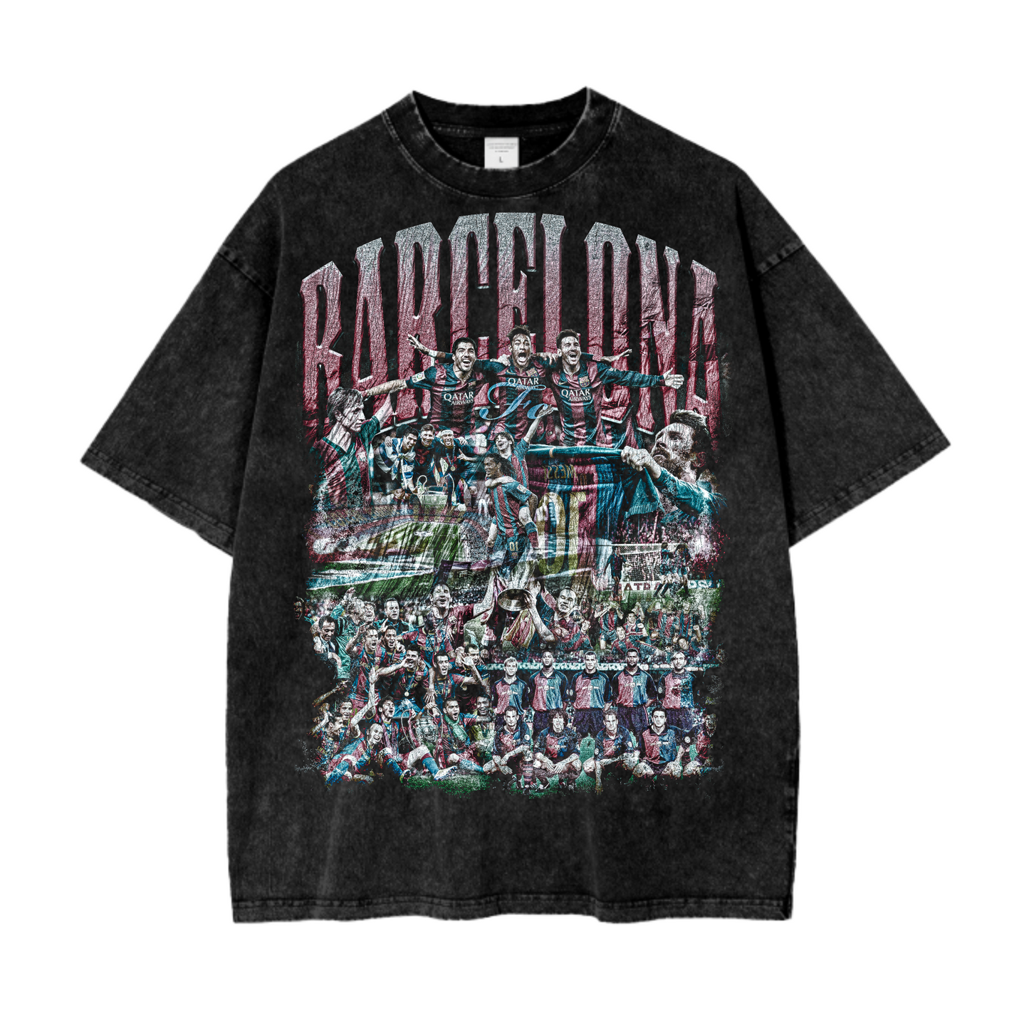 Vintage FC Barcelona Football Acid Wash Oversize T-Shirt - 250 GSM