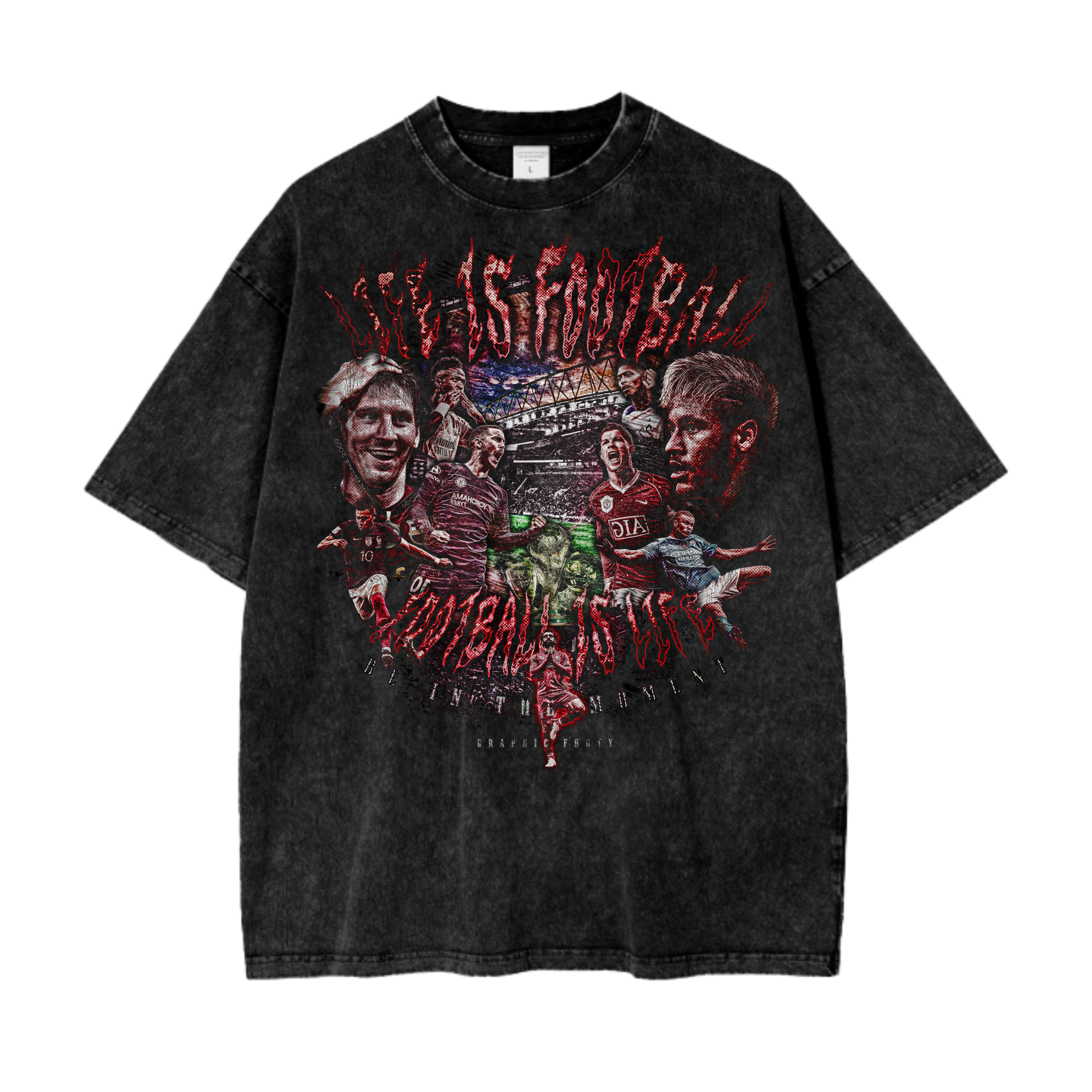 Vintage 'Football Is Life' Oversize Acid Washed T-Shirt