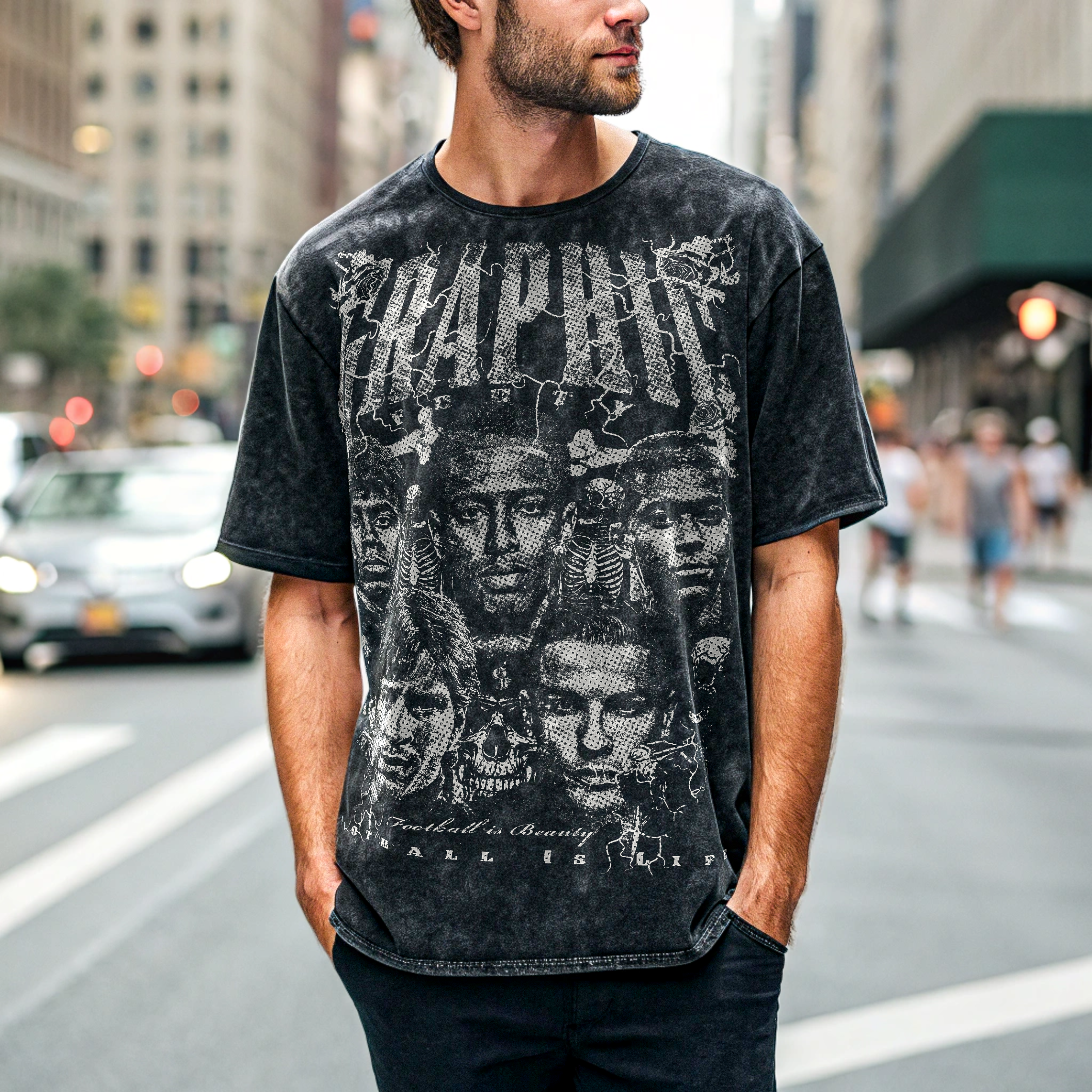 Vintage 'Graphic Footy' Oversize Acid Washed T-Shirt