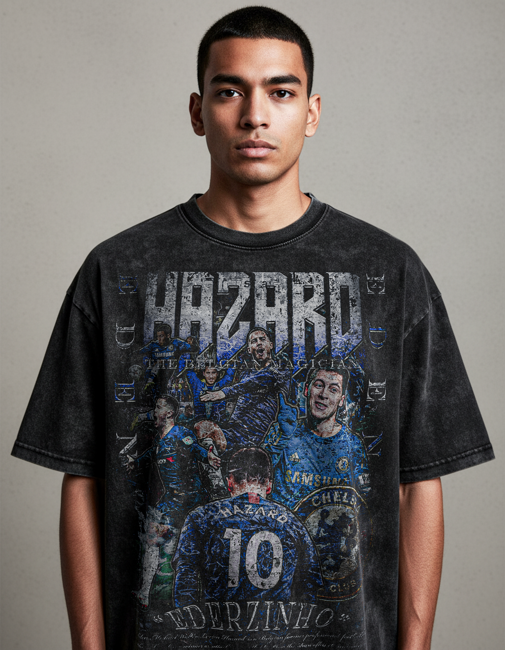 Vintage Eden Hazard Snow Washed Oversized Cotton T-Shirt