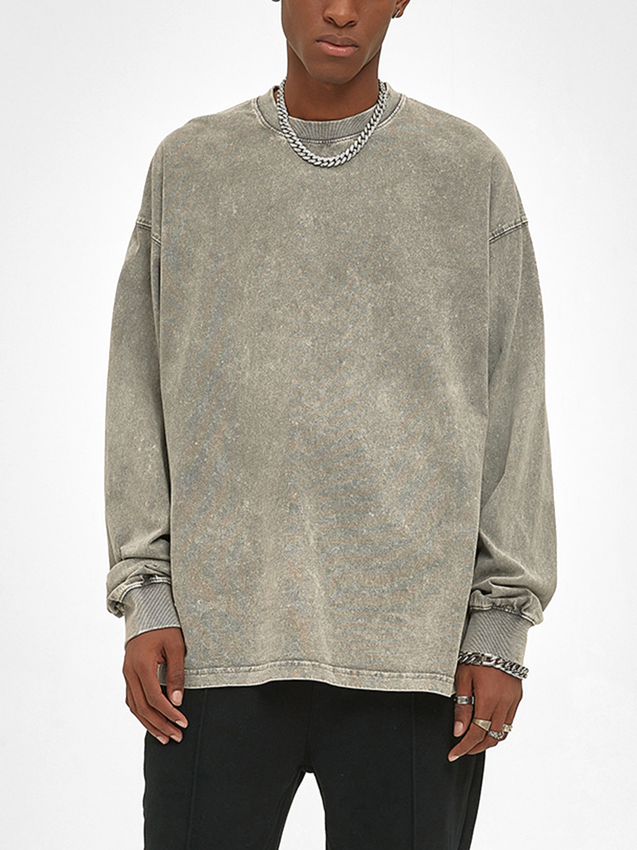 Vintage Acid Wash Oversize Graphic Footy Long Sleeve T-Shirt - 250 GSM