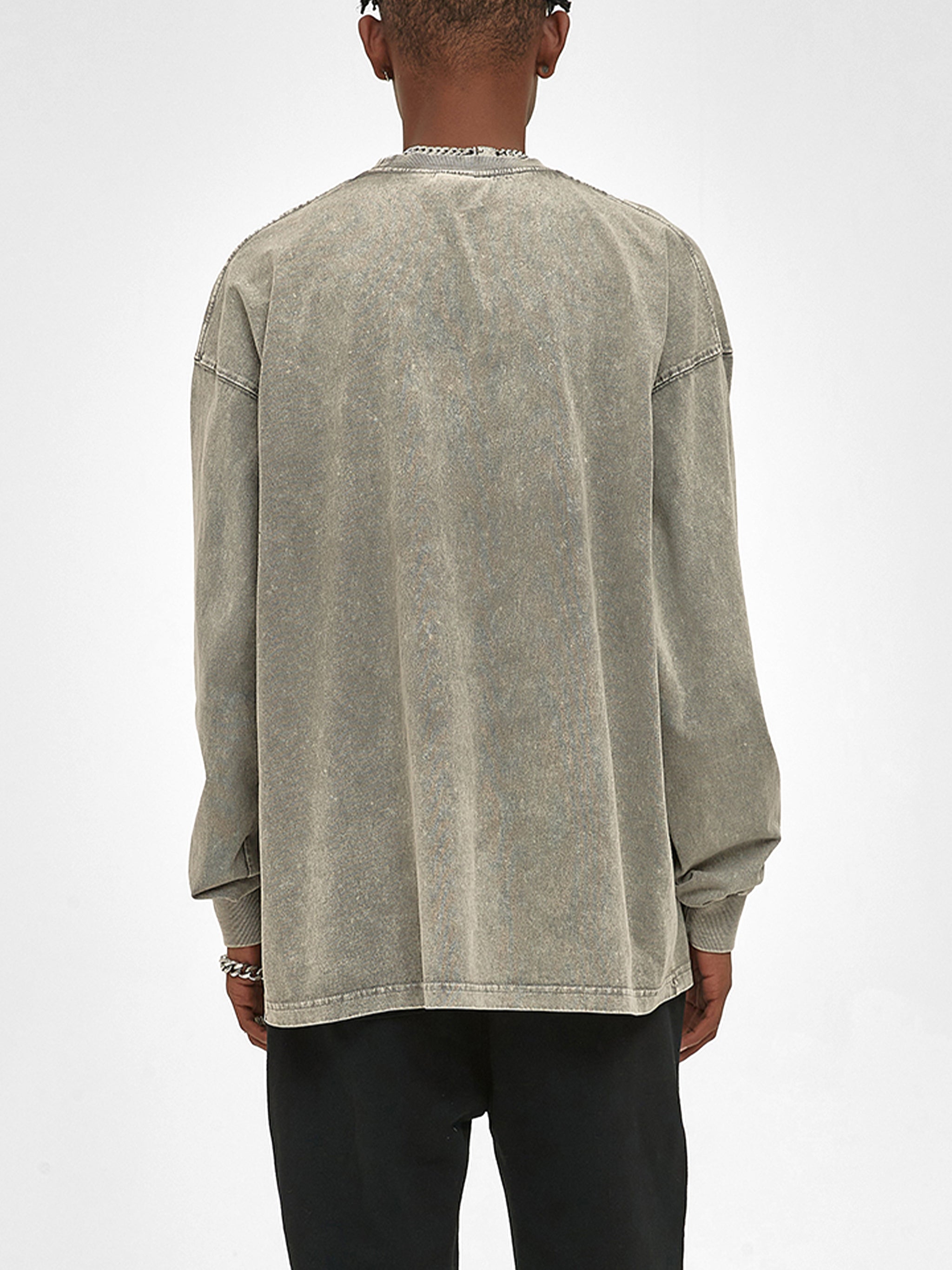 Vintage Acid Wash Oversize Graphic Footy Long Sleeve T-Shirt - 250 GSM