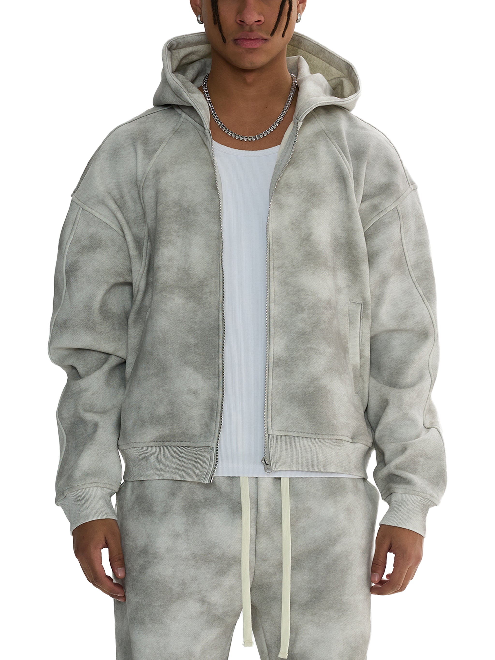 Graphic Footy Dirty Washed Boxy Zip-up Fleece Hoodie