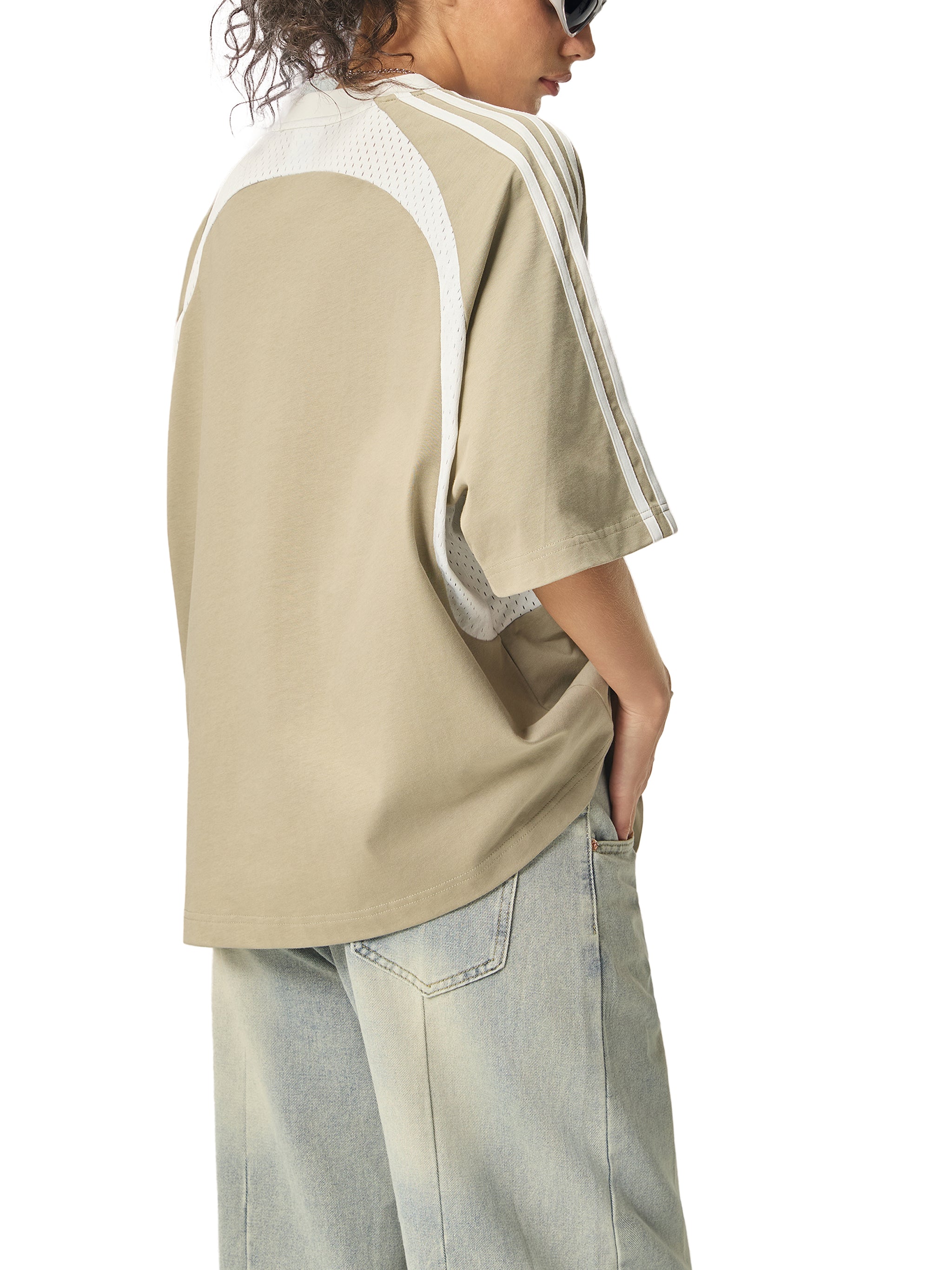 Graphic Footy Contrast Stripes Panel Mesh T-shirt