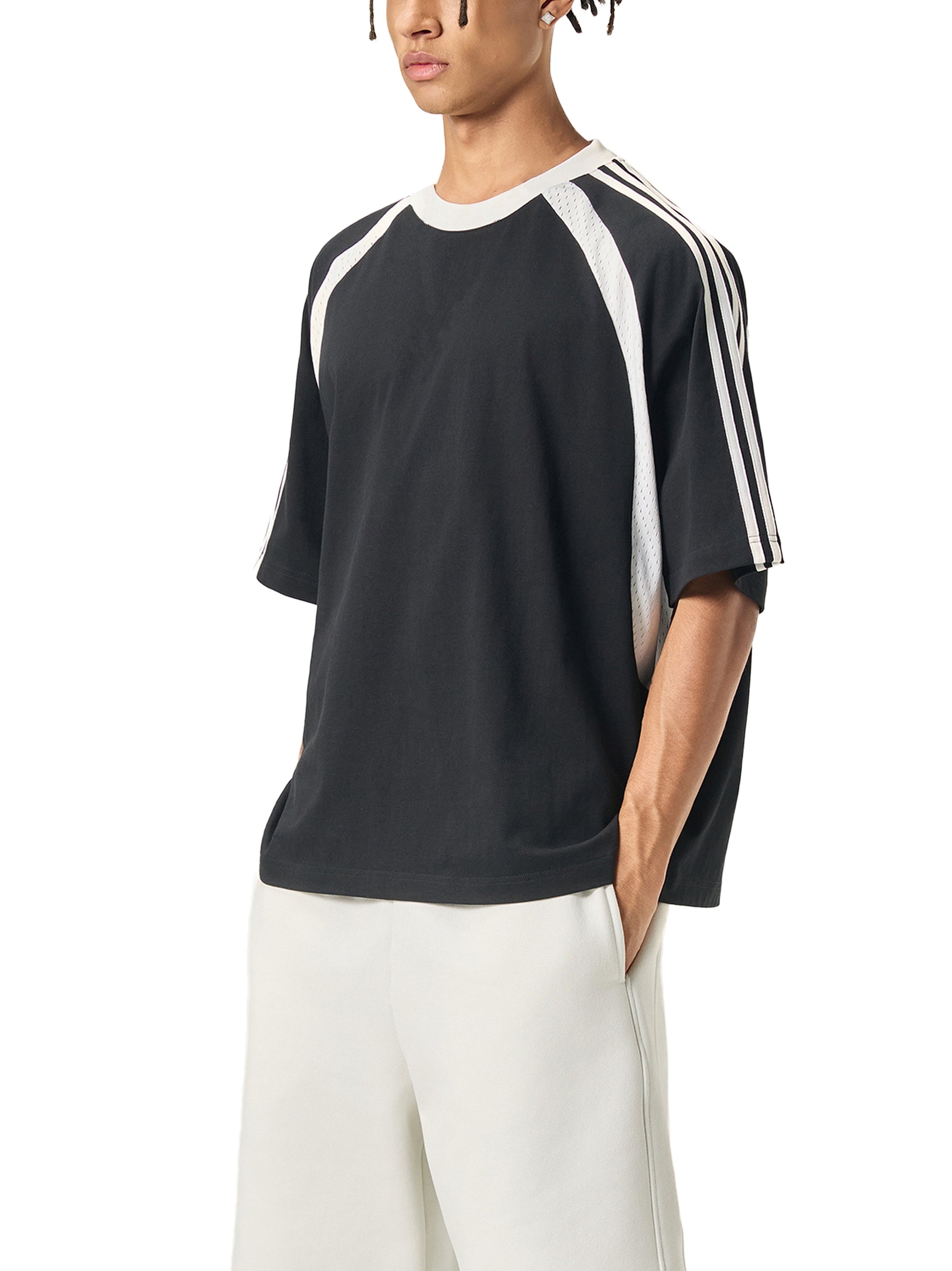 Graphic Footy Contrast Stripes Panel Mesh T-shirt
