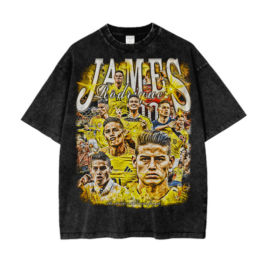 Vintage James Rodriguez Graphic Acid Wash Oversize T-Shirt - 250 GSM