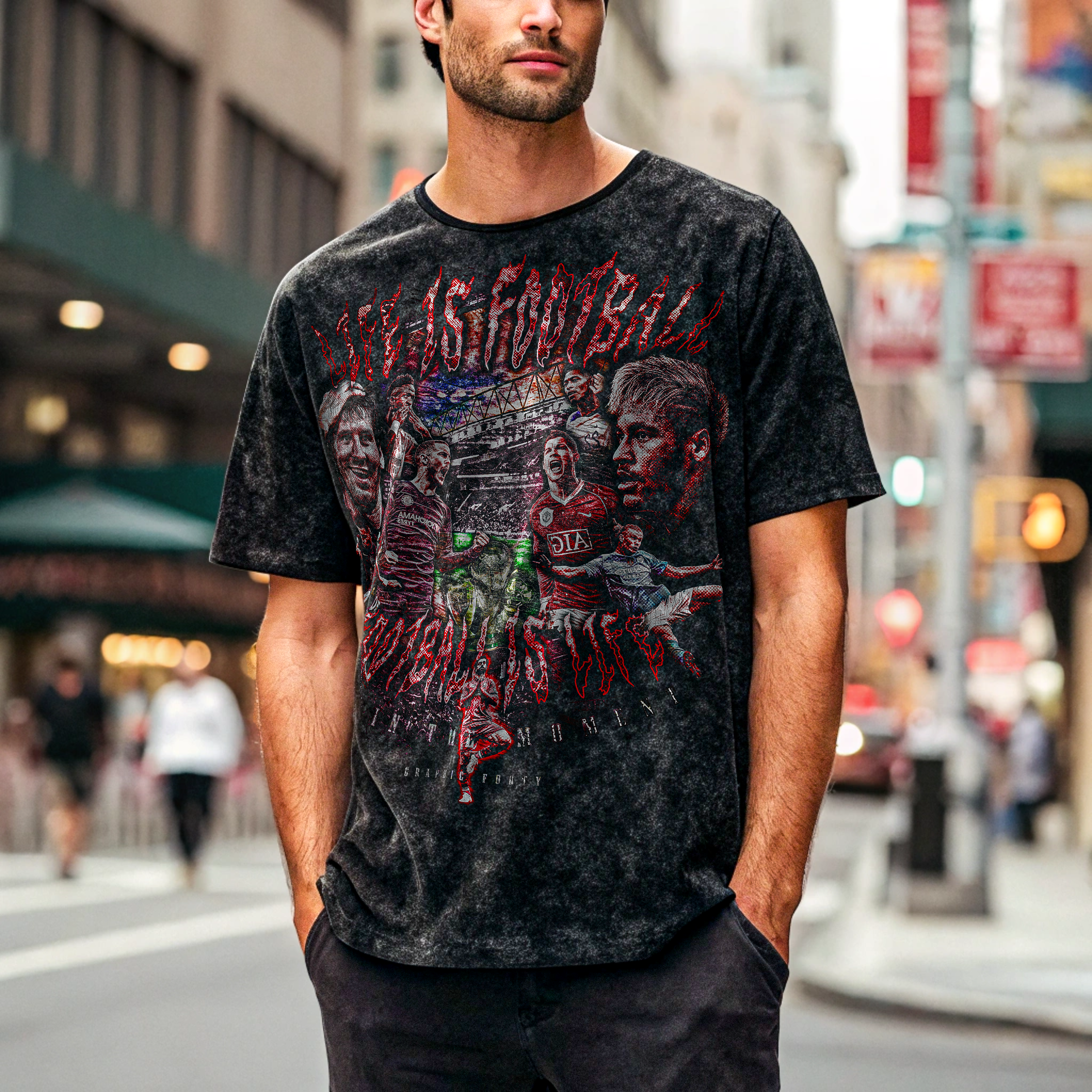 Vintage 'Football Is Life' Oversize Acid Washed T-Shirt