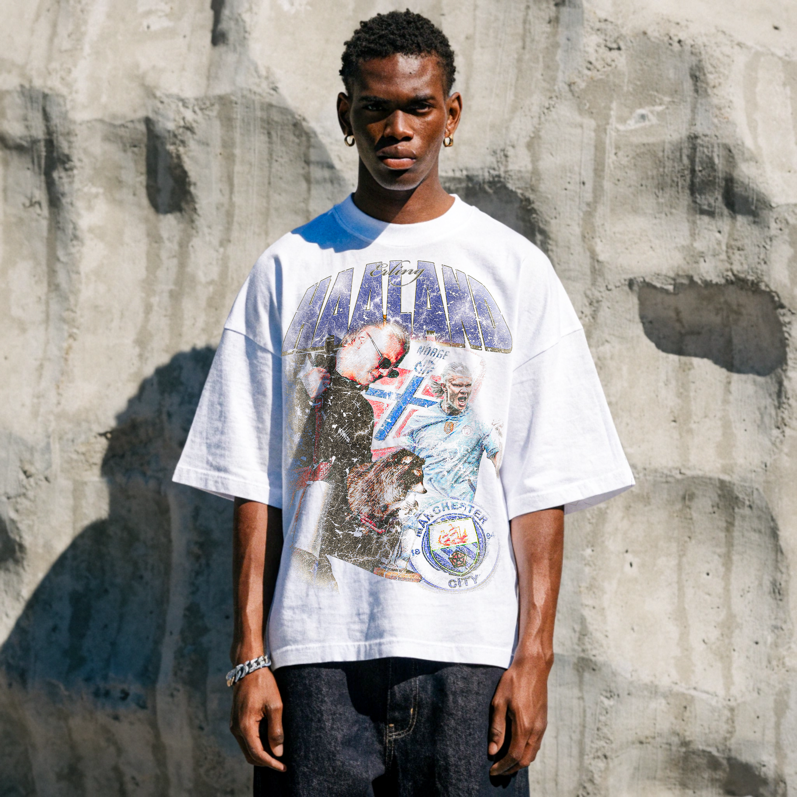 Graphic Erling Haaland Raccoon Streetwear Loose Drop Shoulder T-Shirt