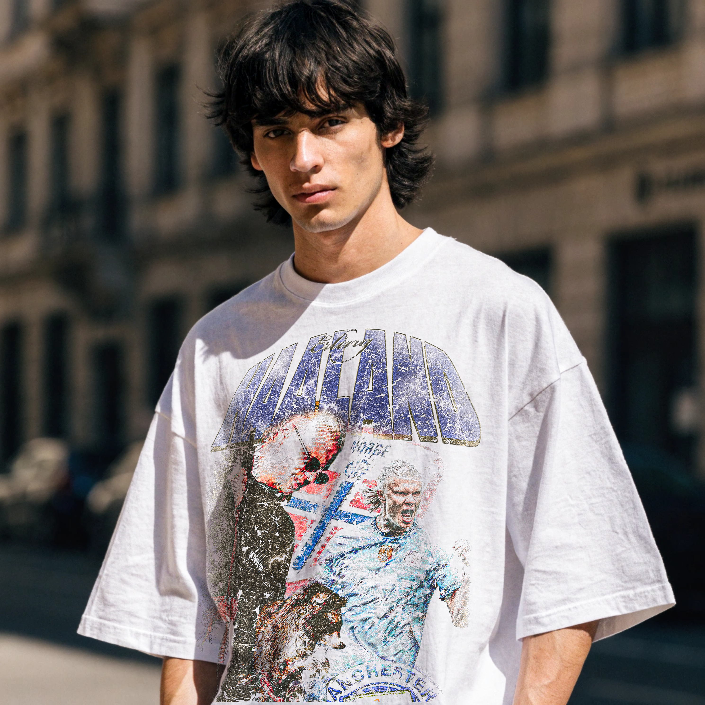 Graphic Erling Haaland Raccoon Streetwear Loose Drop Shoulder T-Shirt