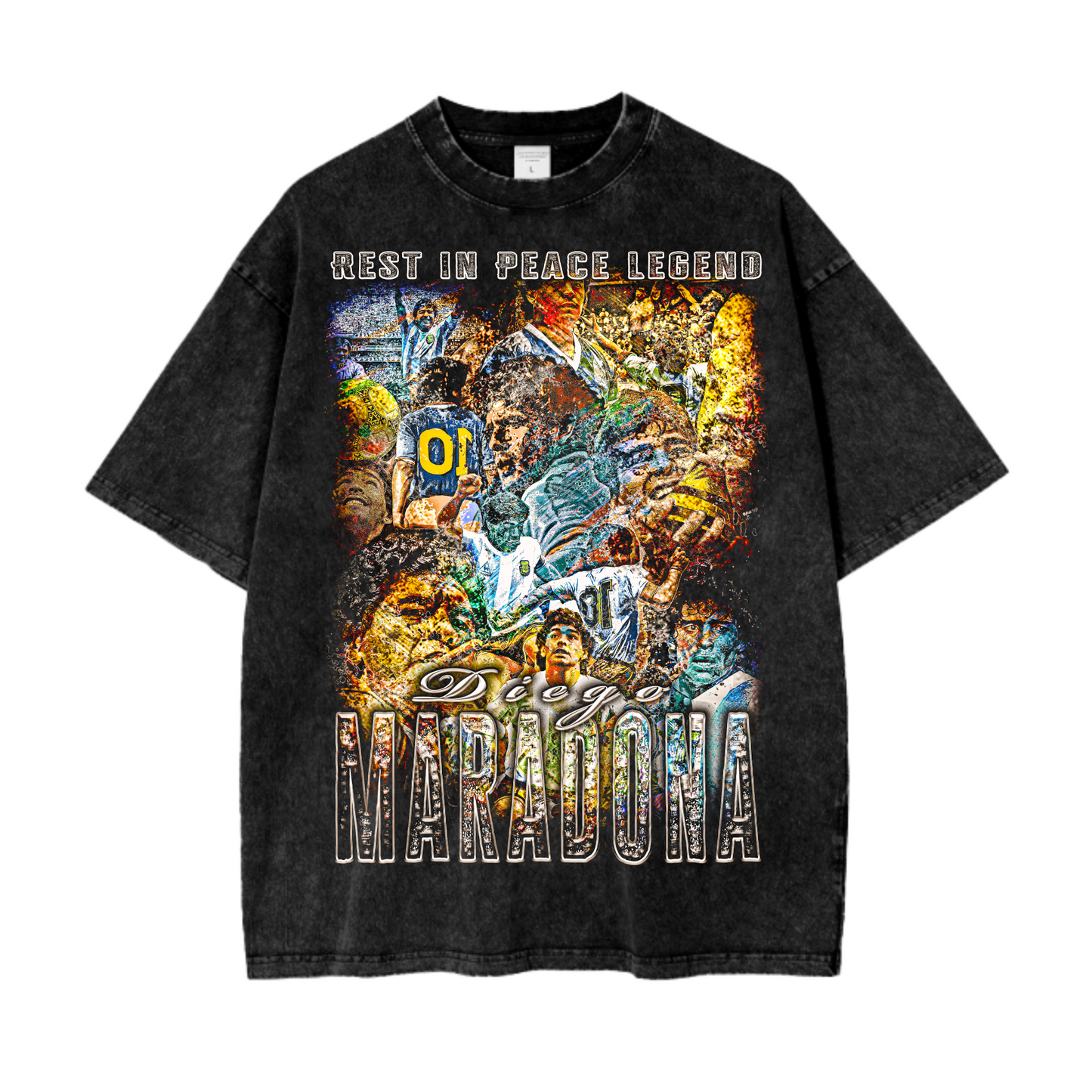 Vintage Diego Maradona Graphic Acid Wash Oversize T-Shirt - 250 GSM