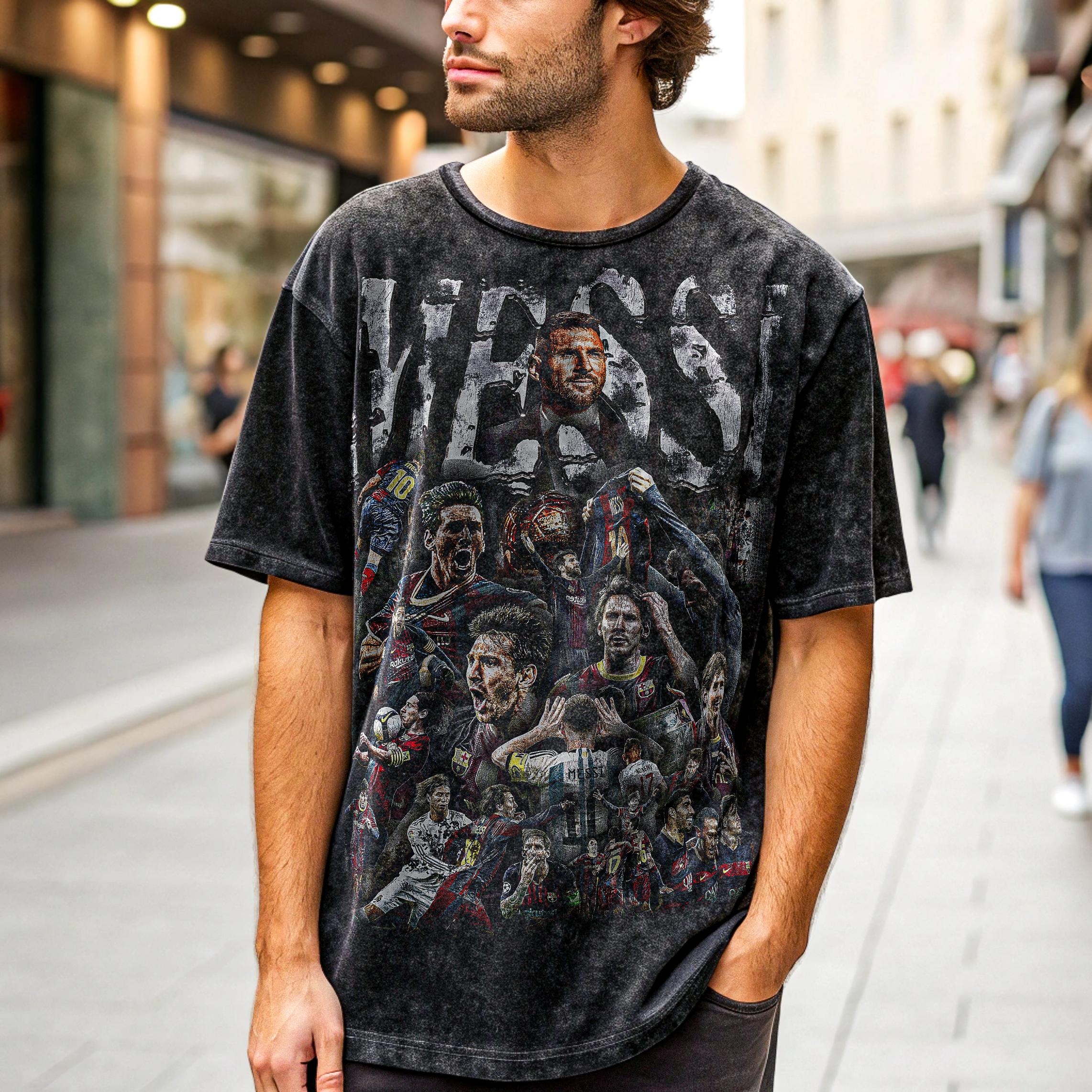 Vintage Lionel Messi Oversize Acid Washed T-Shirt