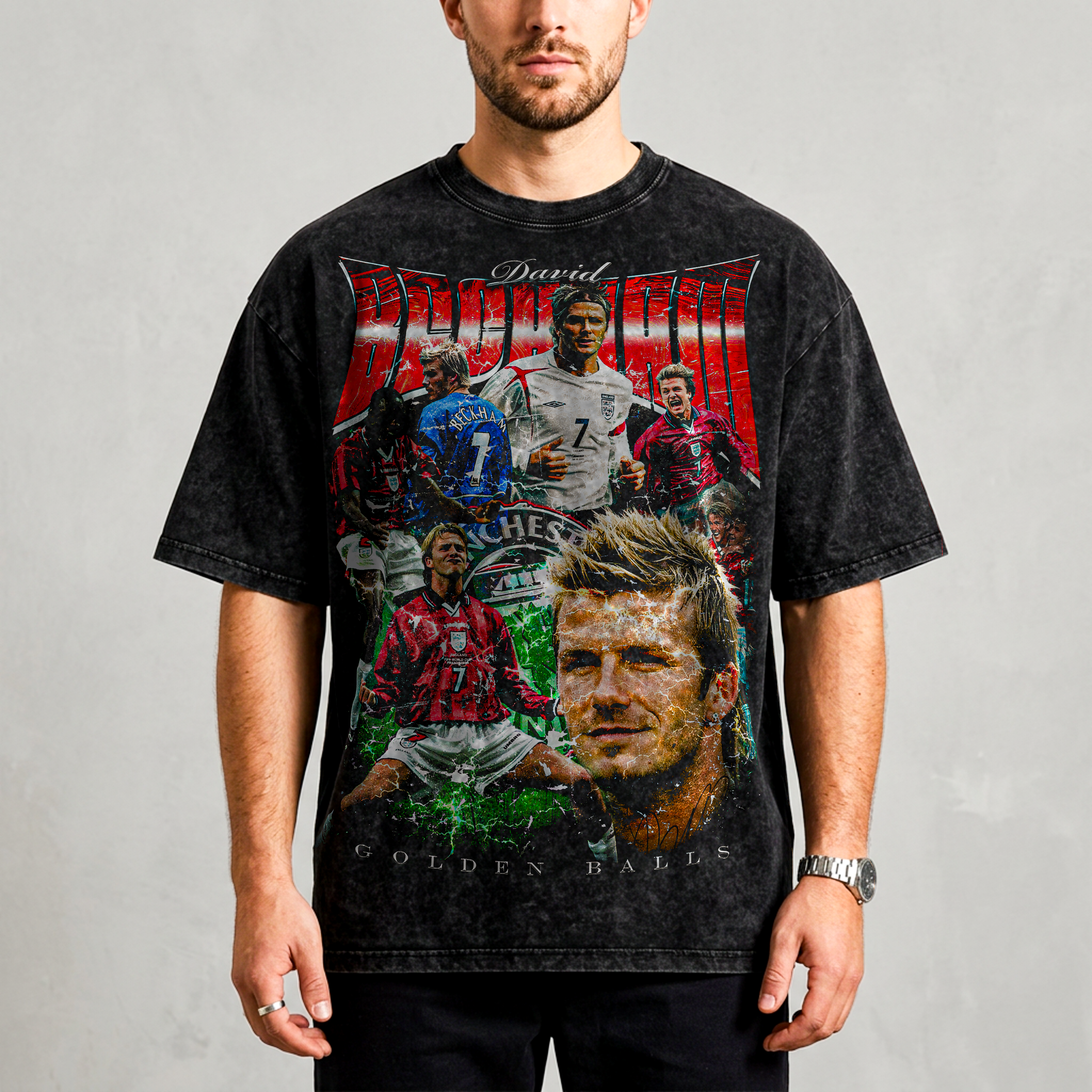 Vintage David Beckham Snow Washed Oversized Cotton T-Shirt
