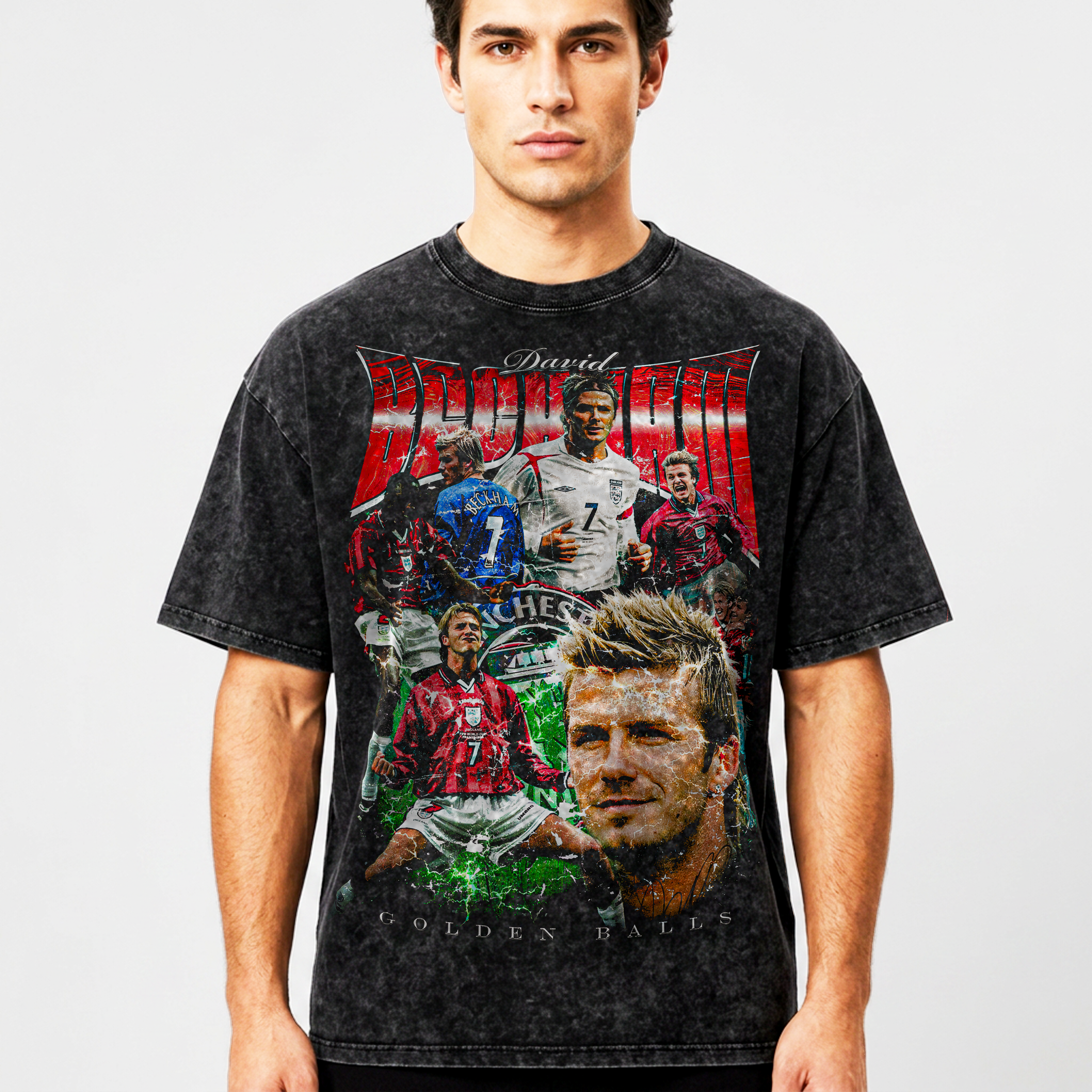 Vintage David Beckham Snow Washed Oversized Cotton T-Shirt