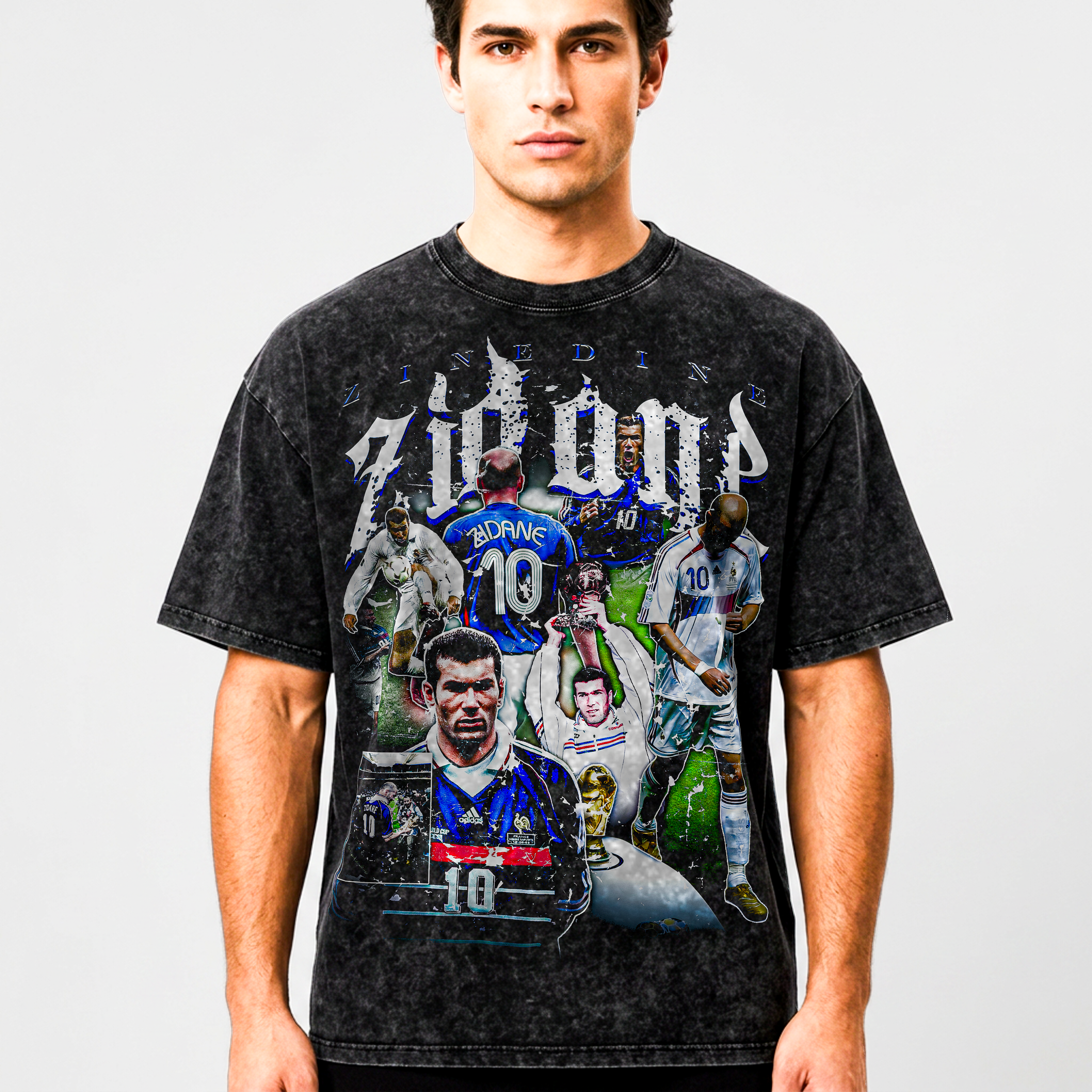 Vintage Zinedine Zidane Snow Washed Oversized Cotton T-Shirt