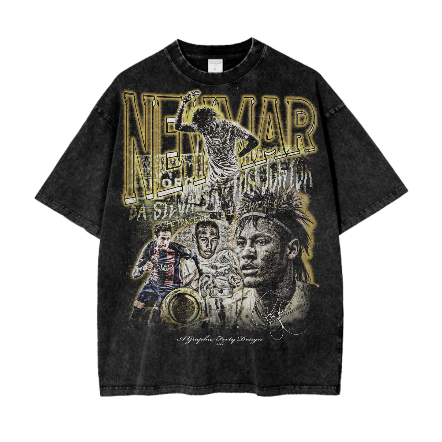 Vintage Neymar Jr Acid Wash Oversize T-Shirt - 250 GSM