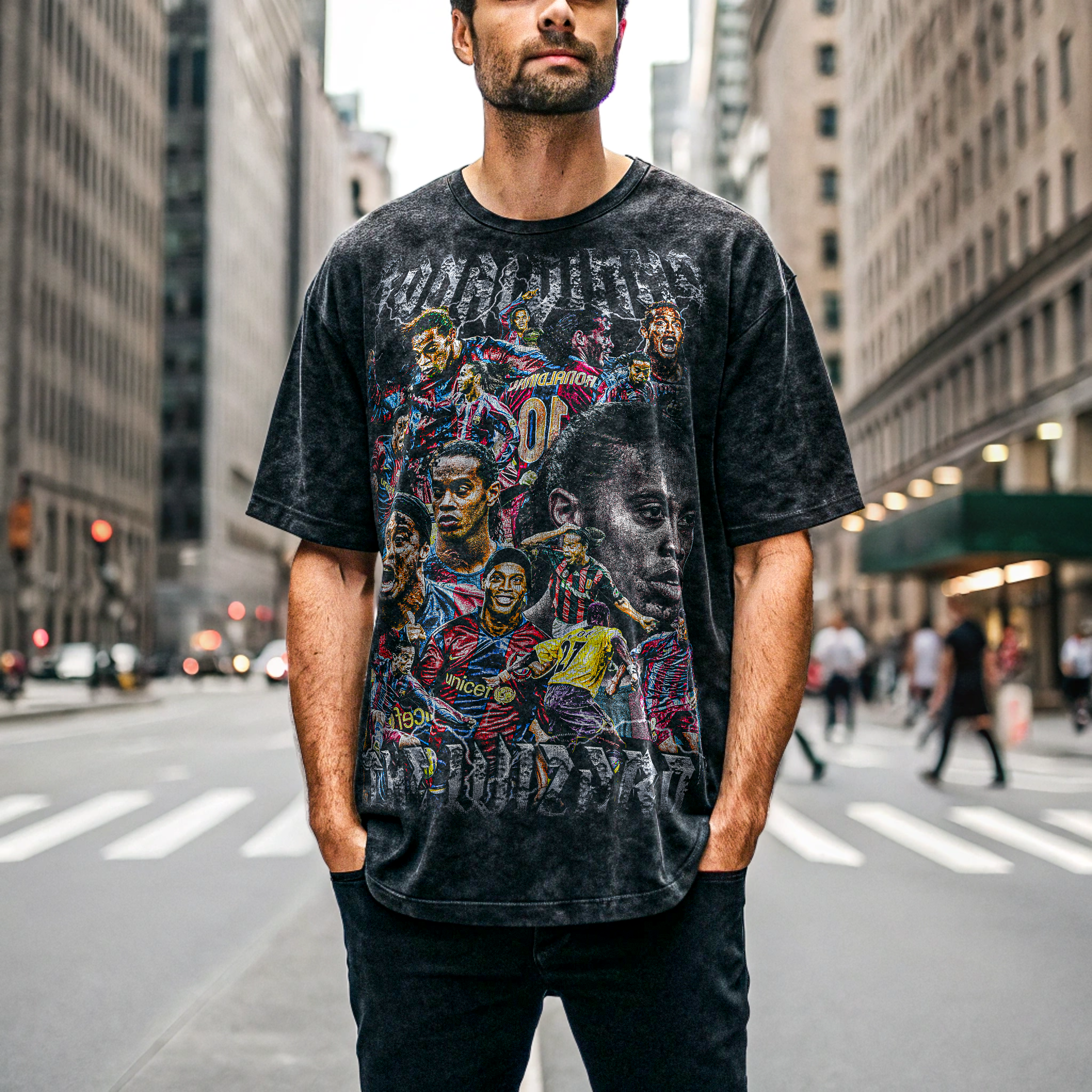 Vintage Ronaldinho Barcelona Oversize Acid Washed T-Shirt