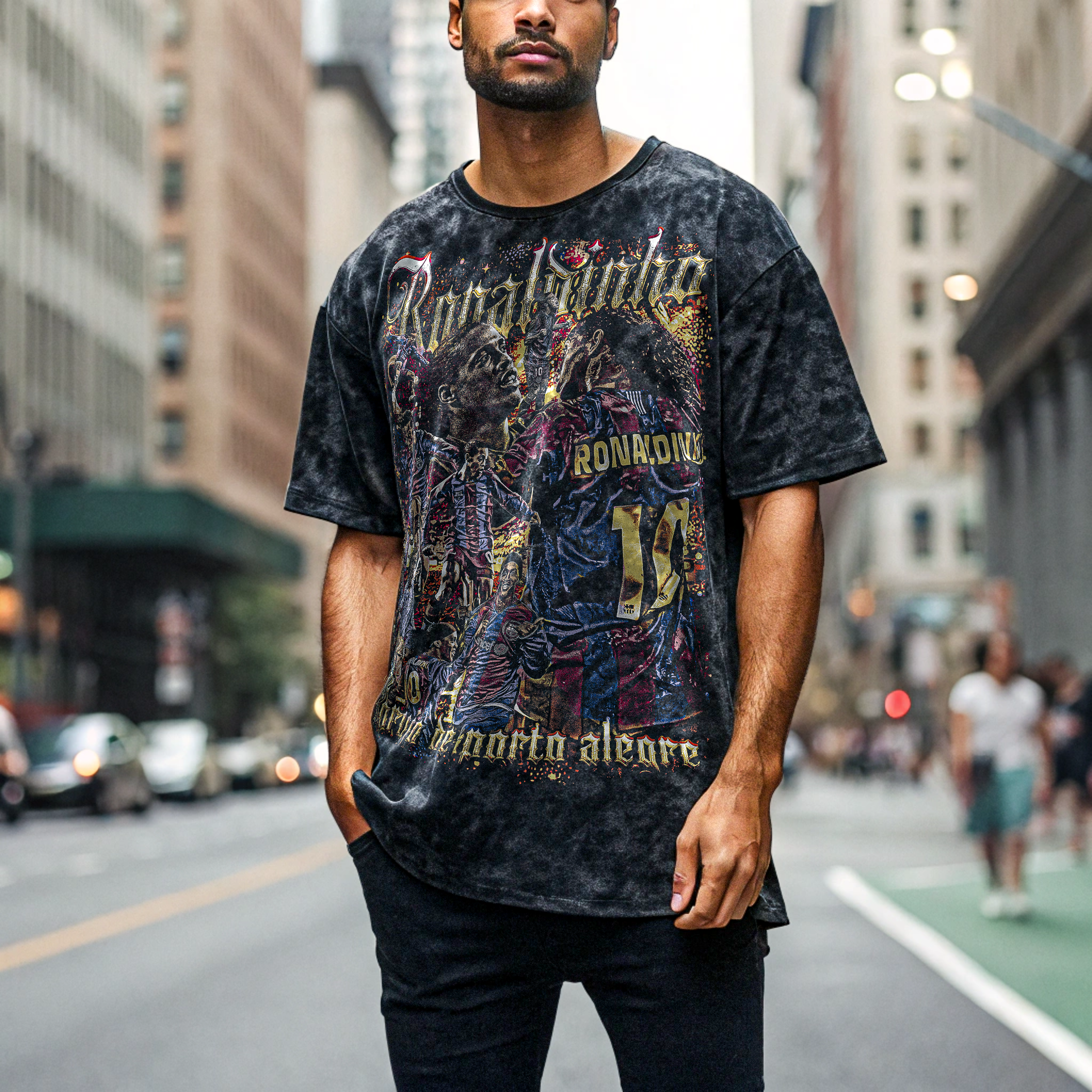 Vintage Ronaldinho Graphic Oversize Acid Washed T-Shirt
