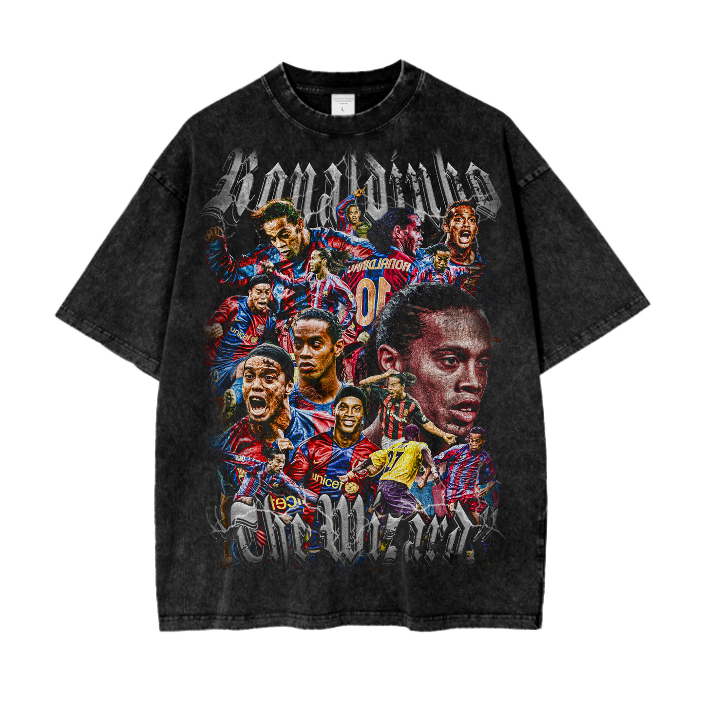 Vintage Ronaldinho Graphic Acid Wash Oversize T-Shirt - 250 GSM