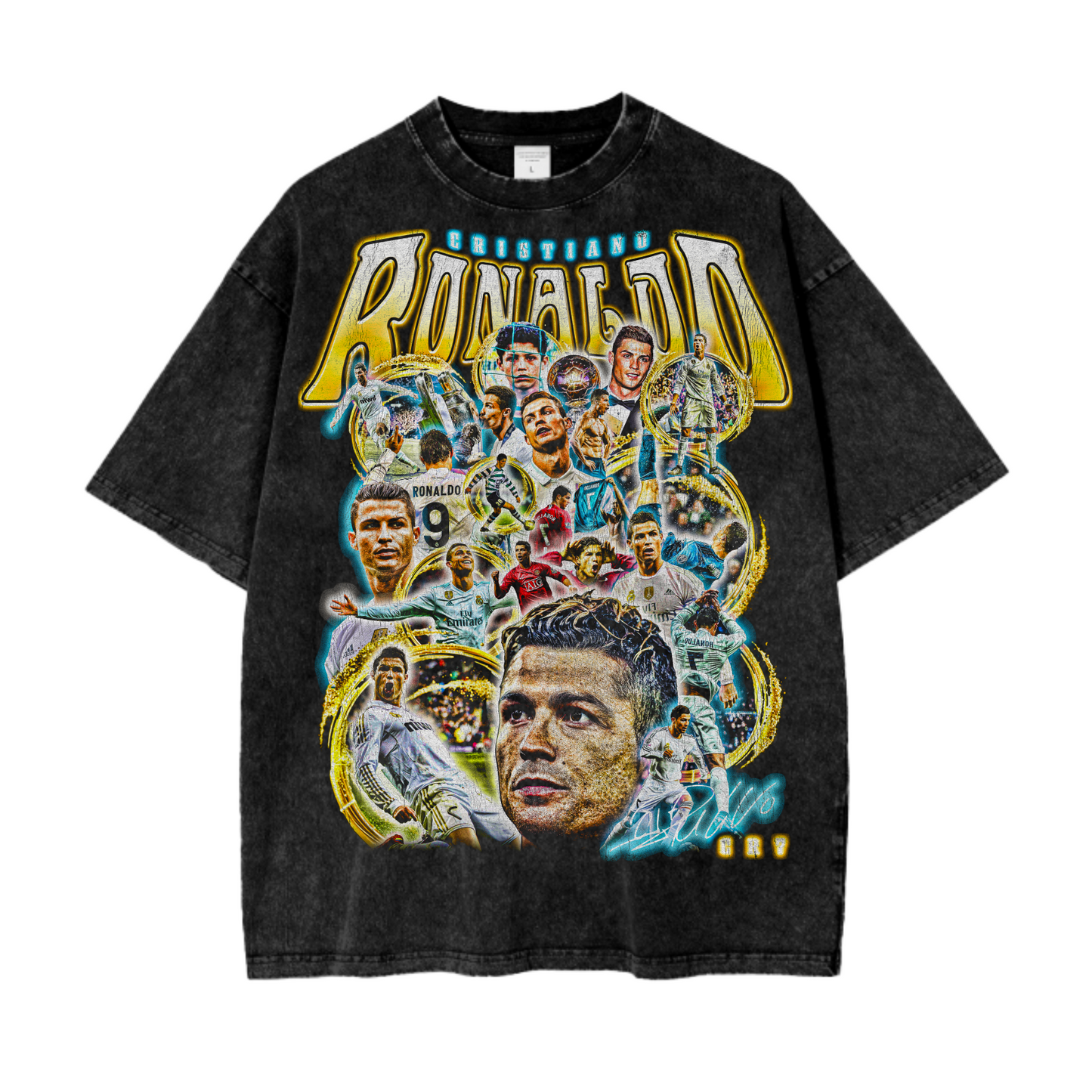 Vintage Cristiano Ronaldo Graphic Acid Wash Oversize T-Shirt - 250 GSM