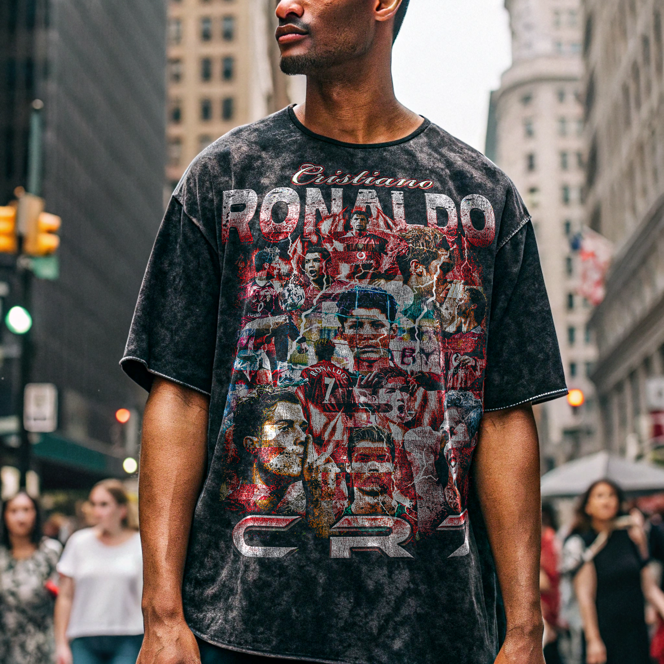 Vintage Cristiano Ronaldo Man U Acid Wash Oversize T-Shirt - 250 GSM