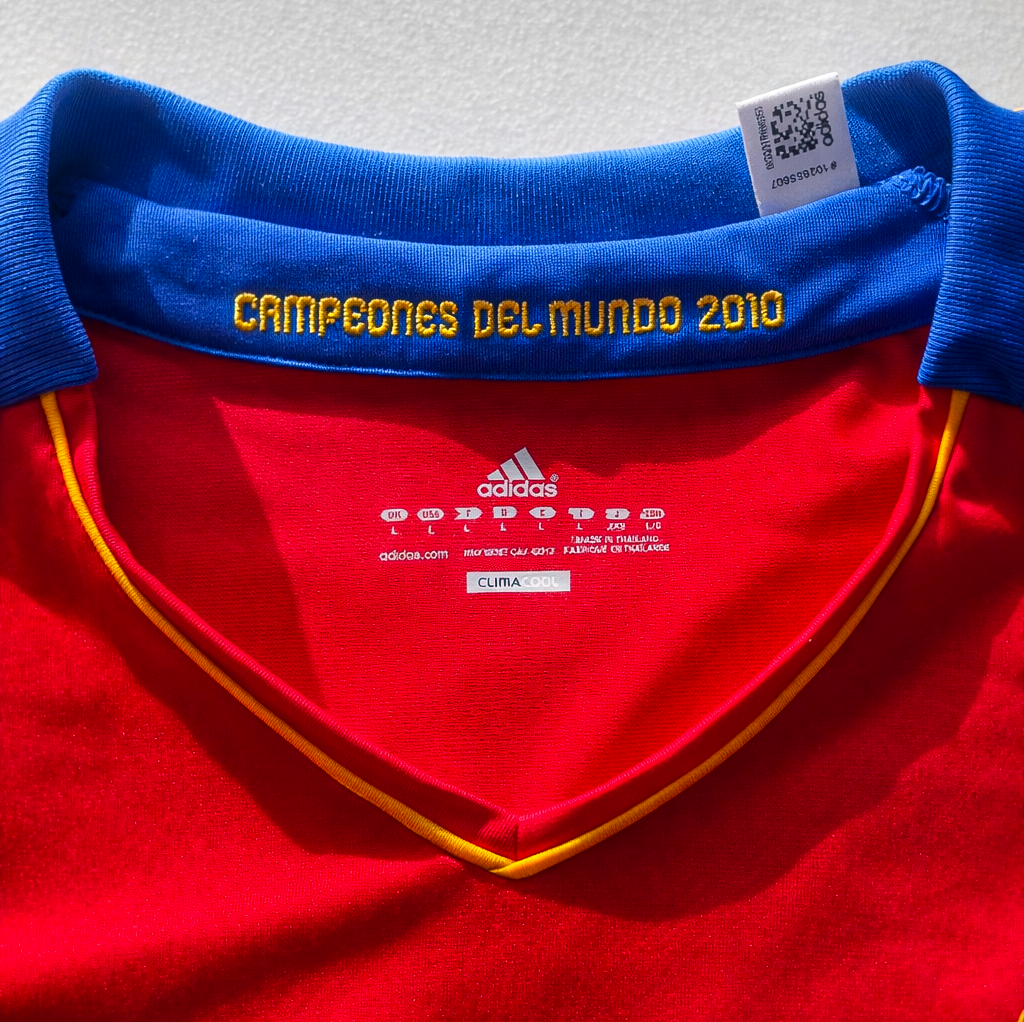 Spain Adidas Home Jersey 2010 World Cup Champions Patch – Men’s Size L
