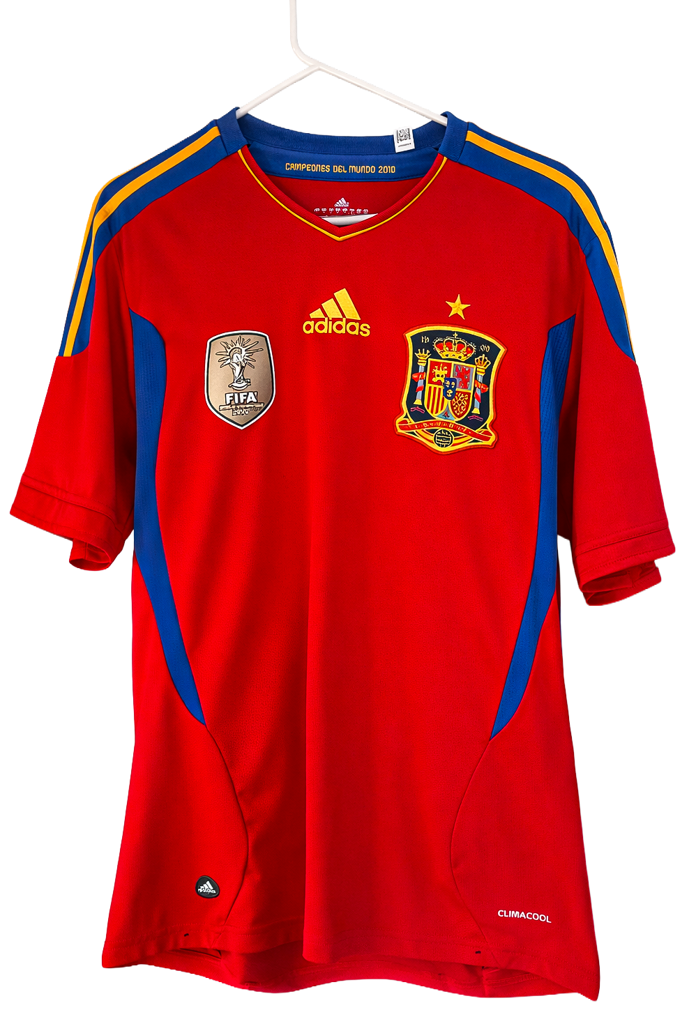 Spain Adidas Home Jersey 2010 World Cup Champions Patch – Men’s Size L