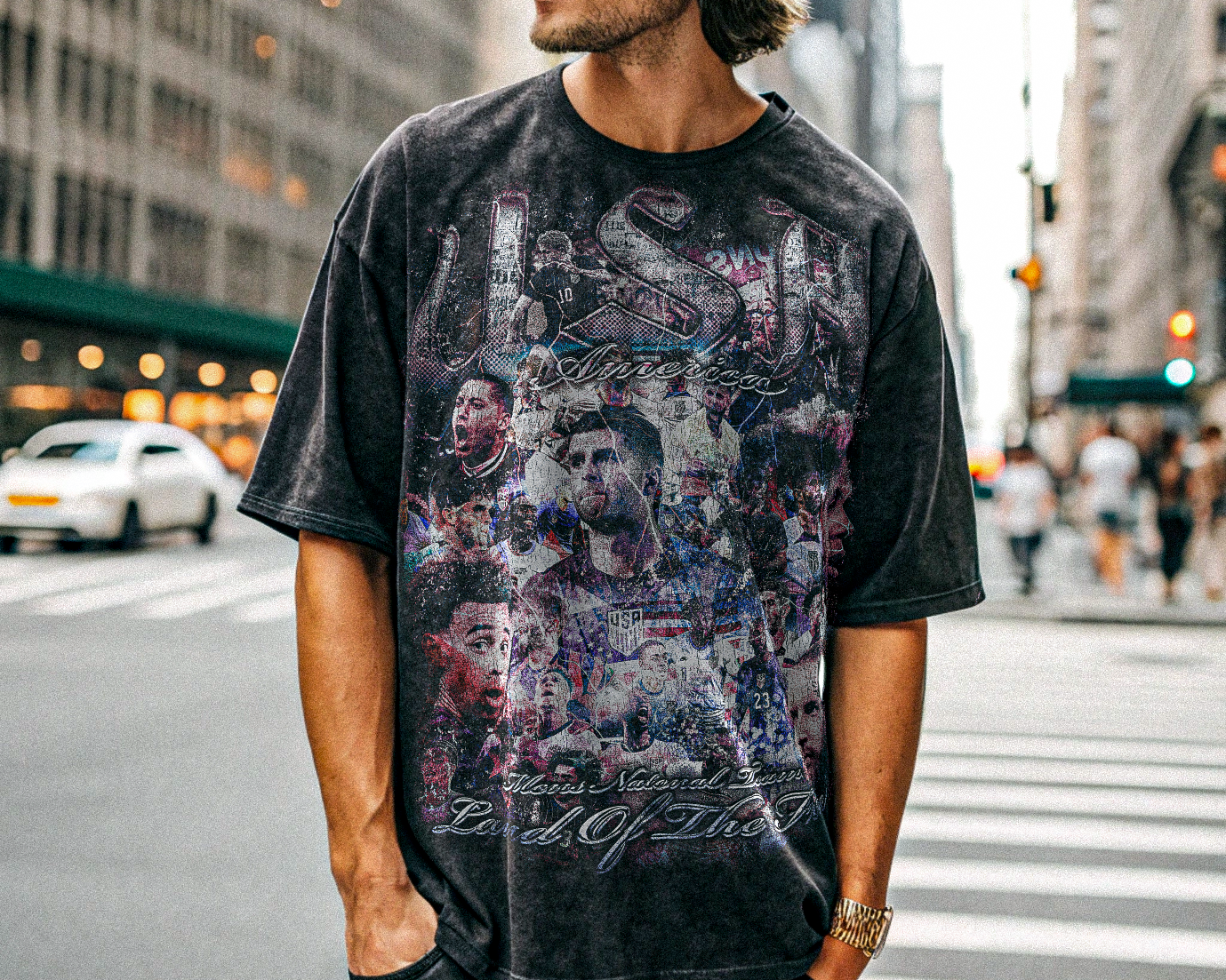 Vintage USA Football Acid Wash Oversize T-Shirt - 250 GSM