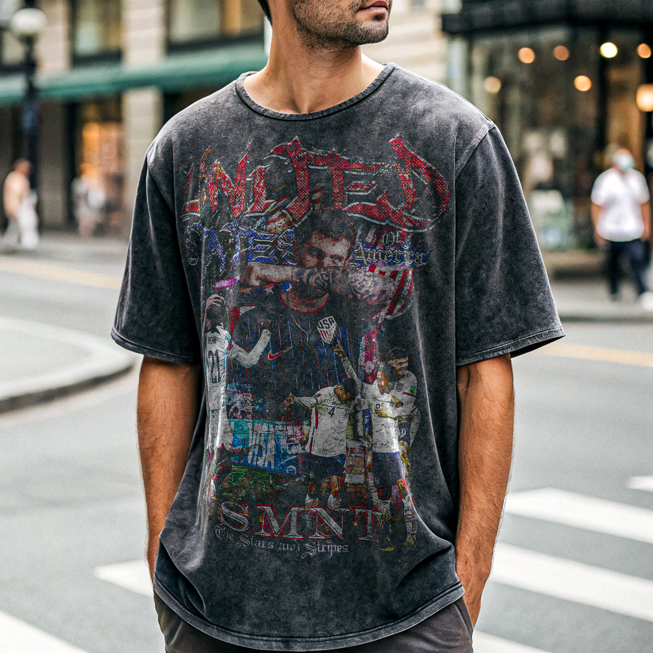 Vintage Team USA Acid Wash Oversize T-Shirt - 250 GSM