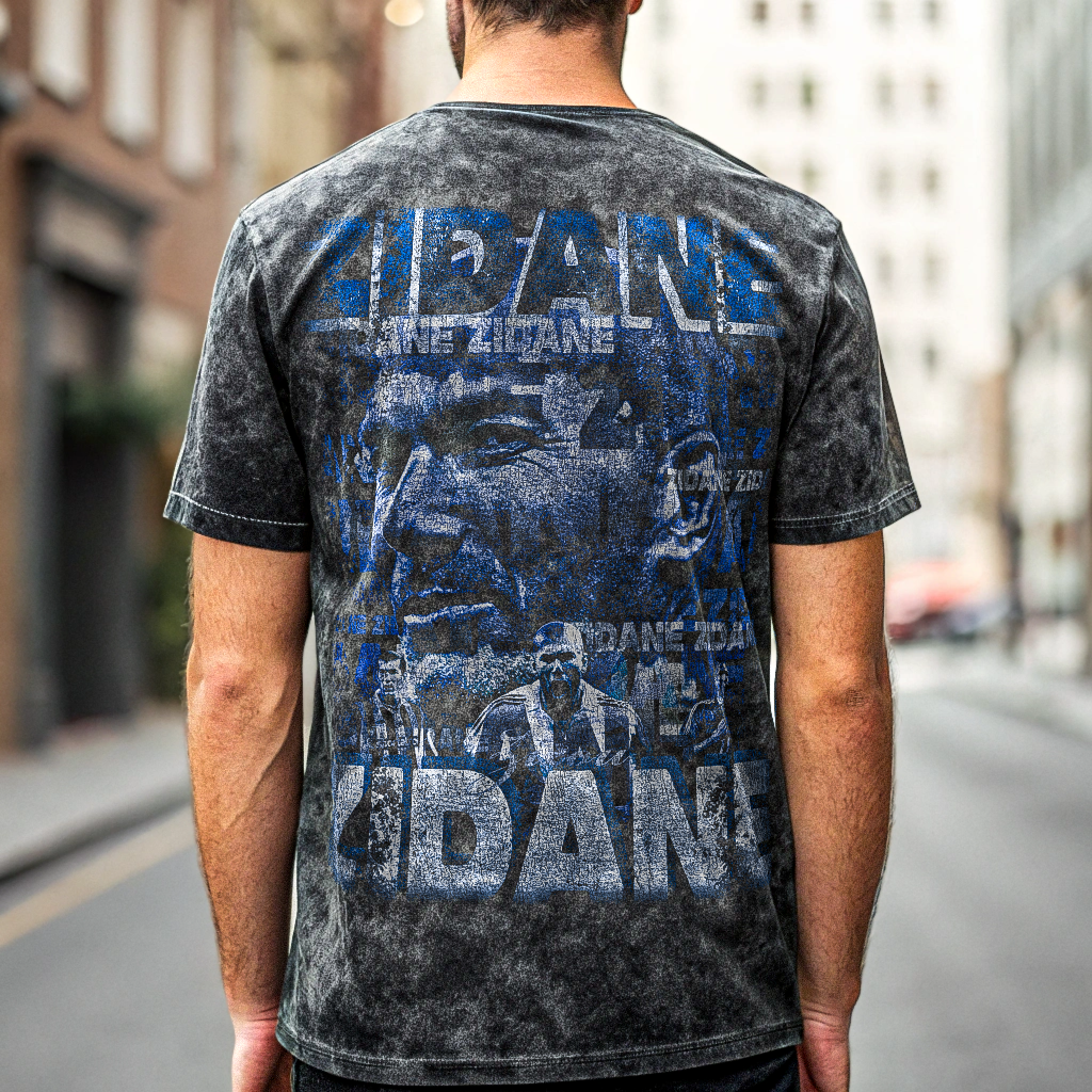 Vintage Zinedine Zidane Acid Wash Oversize T-Shirt - 250 GSM