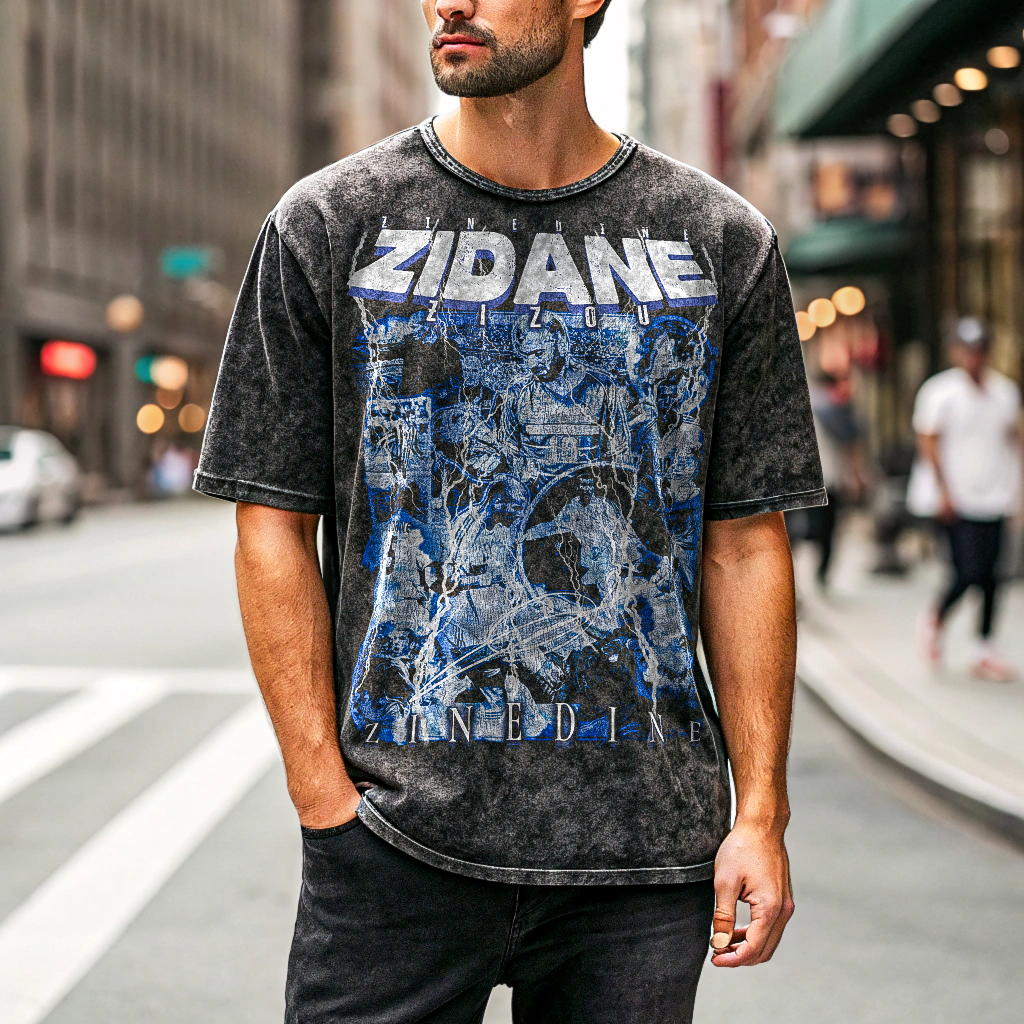 Vintage Zinedine Zidane Acid Wash Oversize T-Shirt - 250 GSM