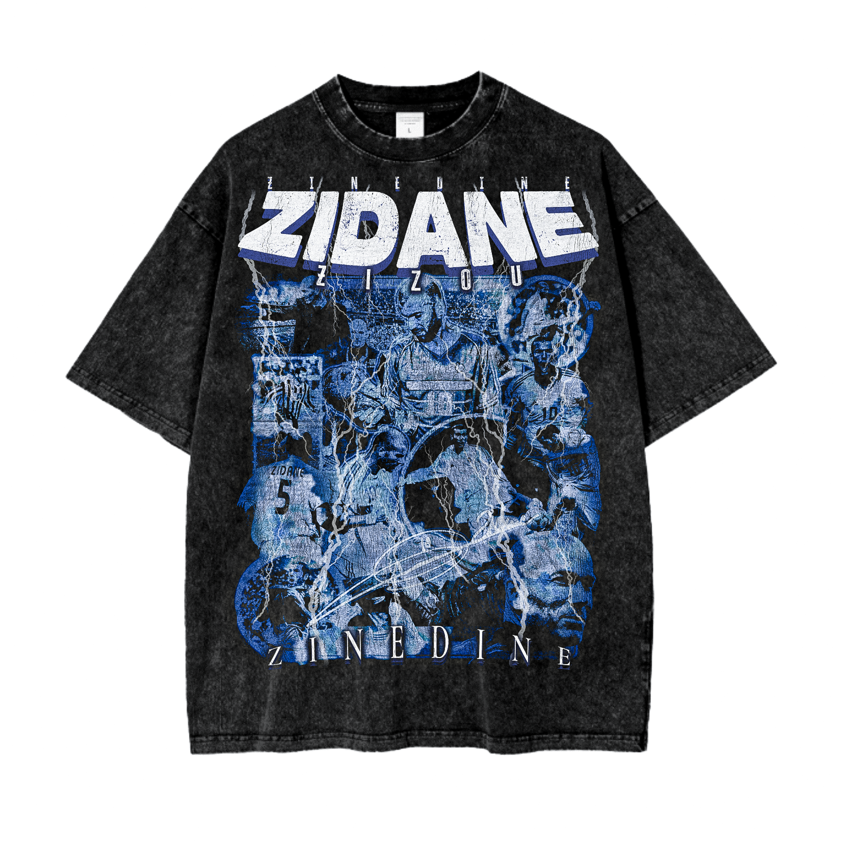 Vintage Zinedine Zidane Acid Wash Oversize T-Shirt - 250 GSM